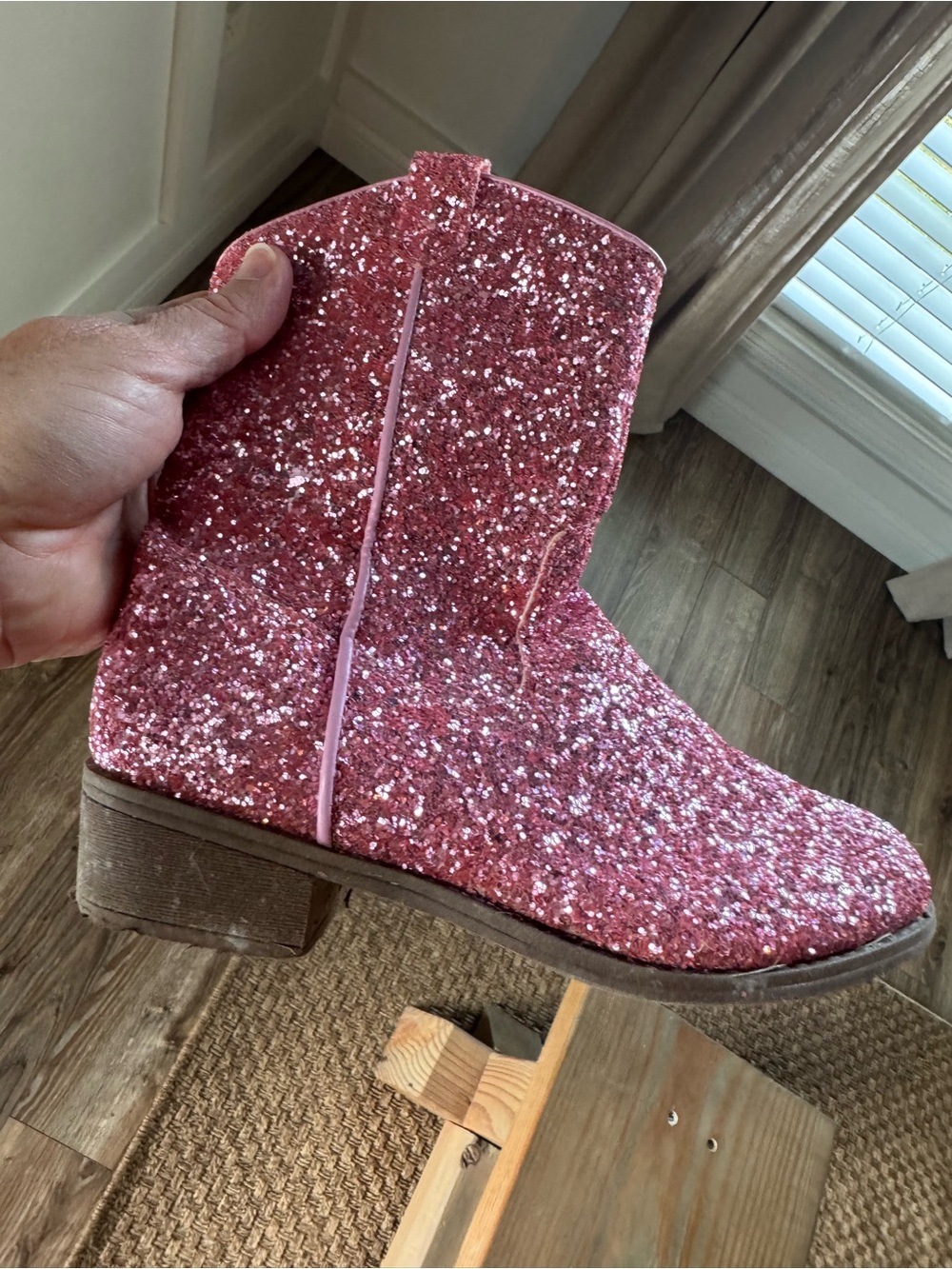Pink Glitter Western Ankle Boots - Little Girls Size 1